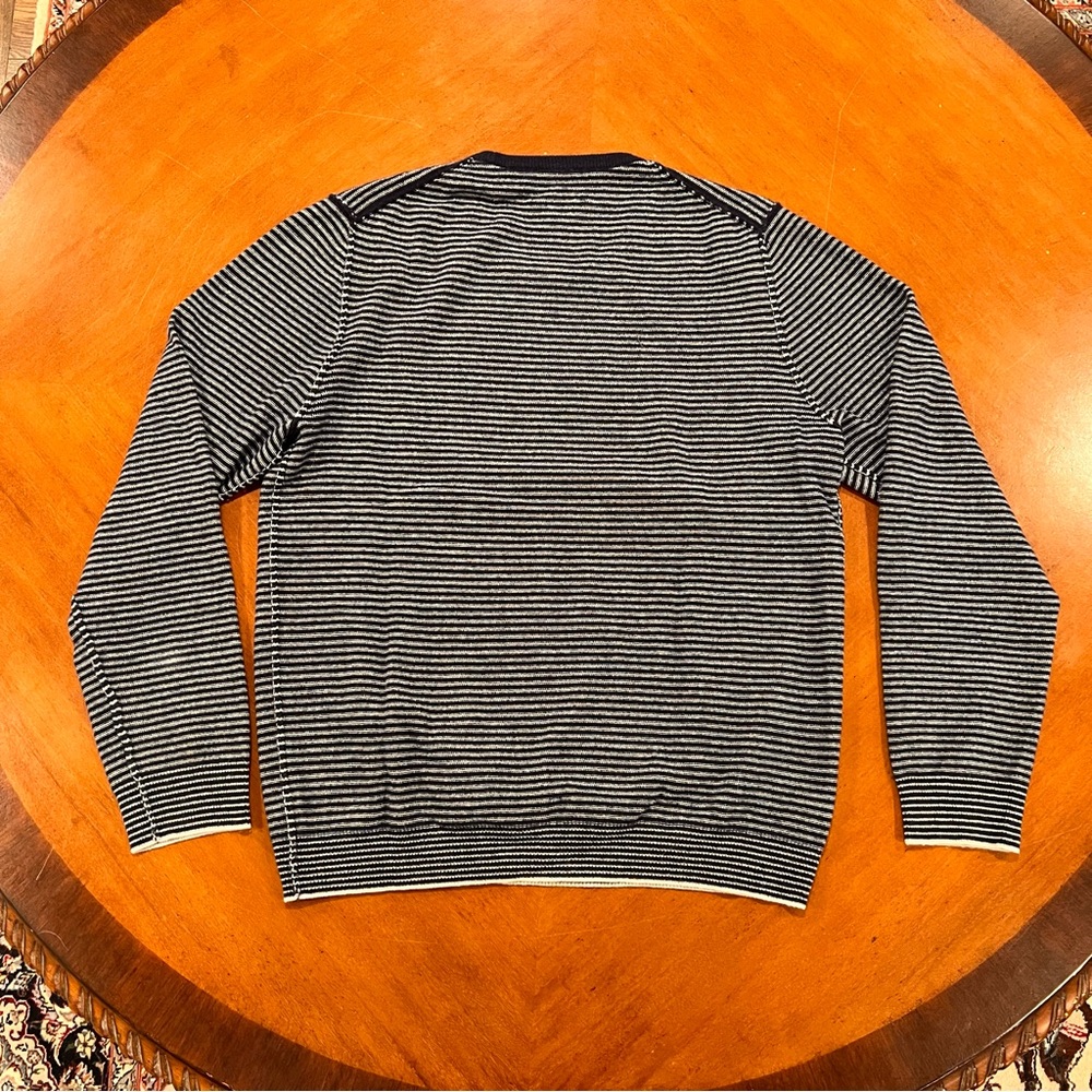 SOLD Dartmoor Men’s 100% Cashmere Crewneck Pullover Sweater Navy Stripe - Picture 4 of 16